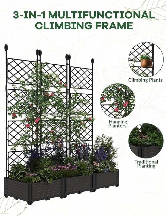 IDEALHOUSE Raised Garden Bed Kit with Trellis, Vertical Metal Planter Box for Small Space, Balcony Privacy Screen for Climbing Plants & Flowers, Patio Vertical Gardening Solution, Black