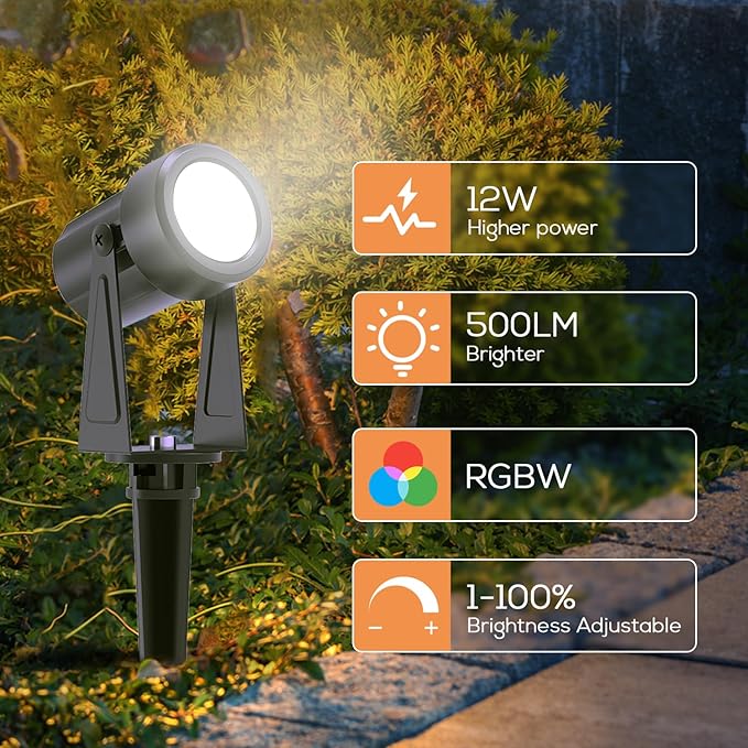 SUNTHIN Outdoor Landscape Lighting with Remote, RGBW Color Changing Spot Uplights,4 Pack