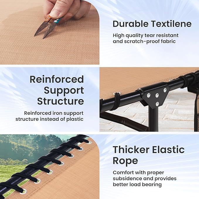 Folding Chaise Lounge Chair 2 Pack - 400lb Capacity, 5-Position Adjustable Recliner with Pillow | Portable for Patio, Pool, Camping & Sunbathing (Beige)