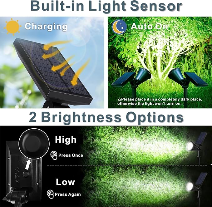 Solar Spotlights, Outdoor Ground Spot Light for Flag Pole, Bright 7-LED Dusk-to-Dawn Waterproof Landscape Flagpole Lights, 2-in-1 Adjustable Solar Powered Lighting for Tree Garden Yard (2 Pack, White)
