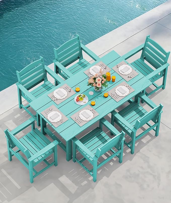 SERWALL 6-Person Outdoor Dining Table - 67" Rectangle HDPE Patio Table with Center Umbrella Hole, Weatherproof, Aruba