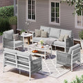 Aluminum Outdoor Patio Furniture Set with Dual-Layer Coffee Table, 5 Piece Modern Patio Conversation Sets with PE Rope, Outdoor Sectional Sofa with Thick Cushions for Balcony, Deck, White