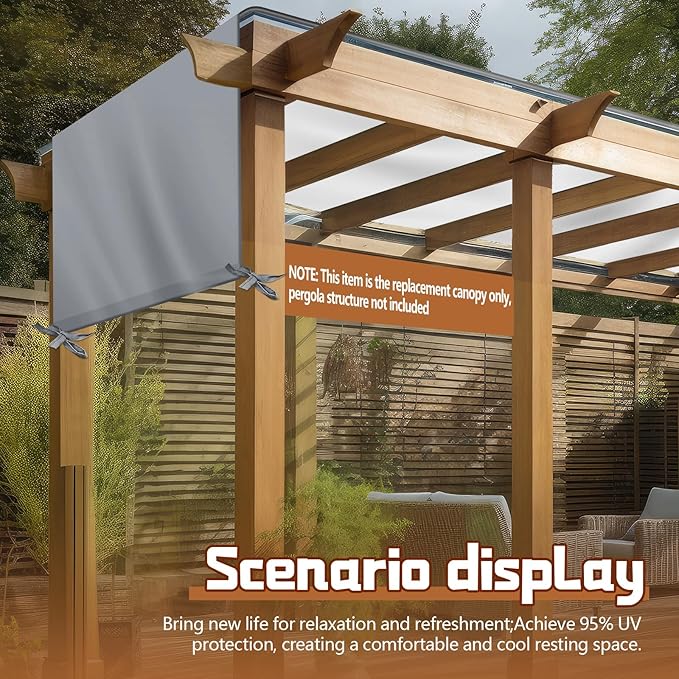 Universal Pergola Replacement Canopy Outdoor Canopy Shade Cover Waterproof Shade Top Cover for Outdoor Patio Porch Backyard(12 x 9 ft,Gray)