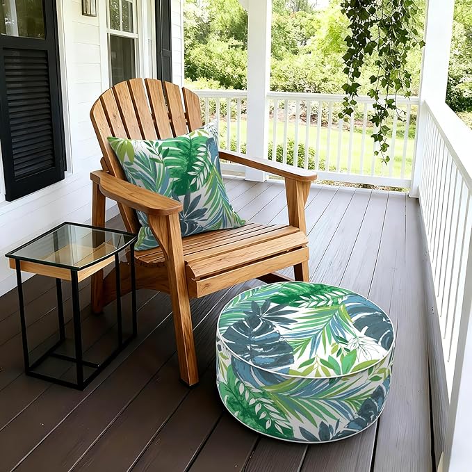LVTXIII Outdoor/Indoor Round Inflatable Ottoman, All Weather Patio Footstool, Portable Footrest Seat for Patio Garden, Camping or Home, 21"x21"x9", Islamorada Blue Green