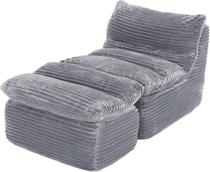 Boneless Chaise Lounge Chair Indoor, Adult Bean Bag Chair with Compressed Memory Foam, Comfy Back Support Sofa Bed Couch for Living Room Bedroom Office Apartment, No Assembly