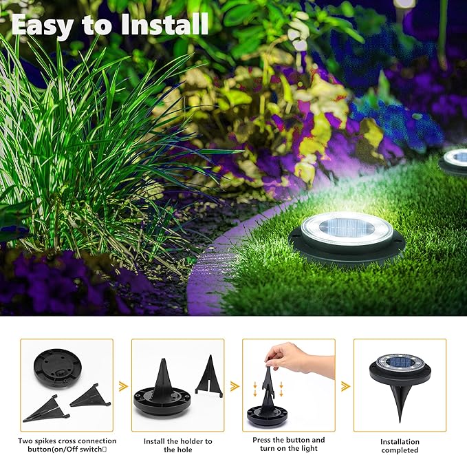 Flacchi Solar Lights Outdoor - Solar Powered Ground Lights Outdoor Solar Disk Light Waterproof Landscape Light for Patio Yard Pathway Walkway Driveway (Cool White, 12 Pack)