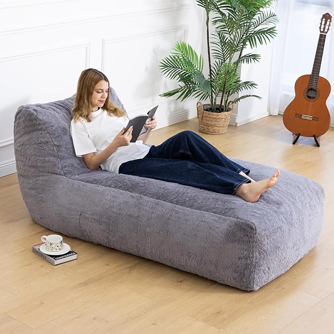 Giant Bean Bag Lounger Chair for Adults with Soft & Cozy Plush Fabric,Memory Foam Filled Beanbag Chair for Family Living Room,Bedroom and Game Room (Grey)