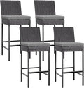 VIVOHOME Outdoor Wicker Barstool 4 Packs, Bar Chairs PE Rattan Materail, Patio Stools with Cushions, Black