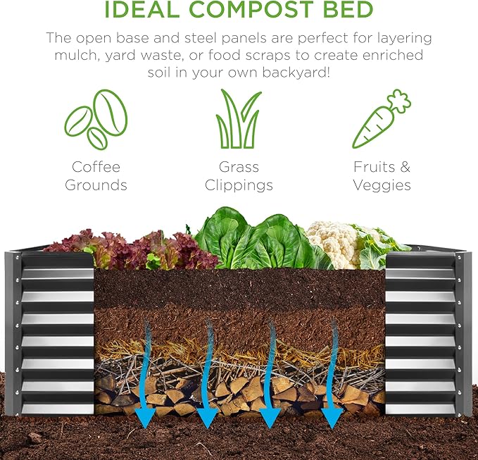 Best Choice Products 6x3x2ft Outdoor Metal Raised Garden Bed, Deep Root Box Planter for Vegetables, Flowers, Herbs, 269 Gallon Capacity, 100% Non Toxic Materials - Gray