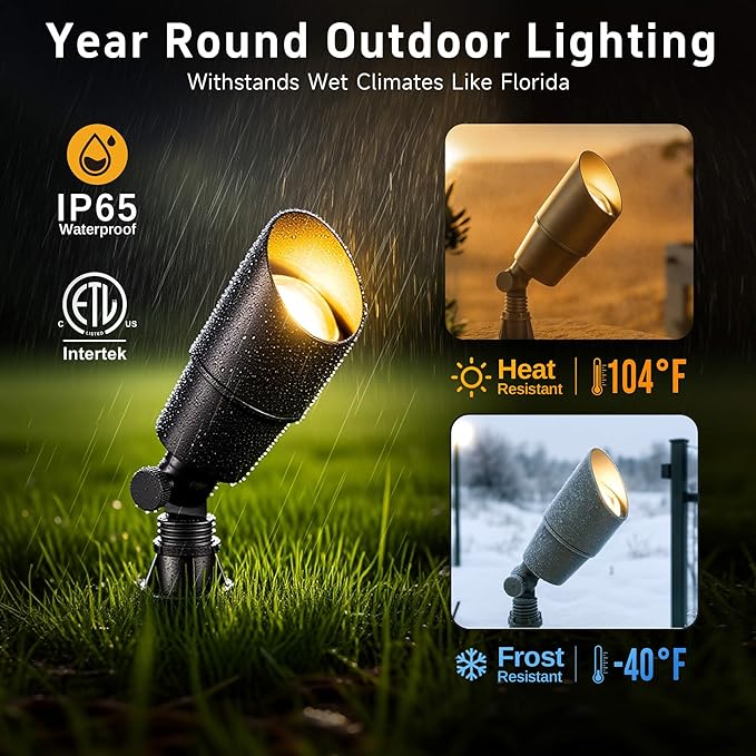 Gardenreet Solid Brass Spot Lights - Low Voltage Landscape Spotlight Outdoor, 12V LED Uplights Wired Waterproof, Electric Bronze for Patio Wall with 4000K Bright White MR16 Bulb (6 Pack)