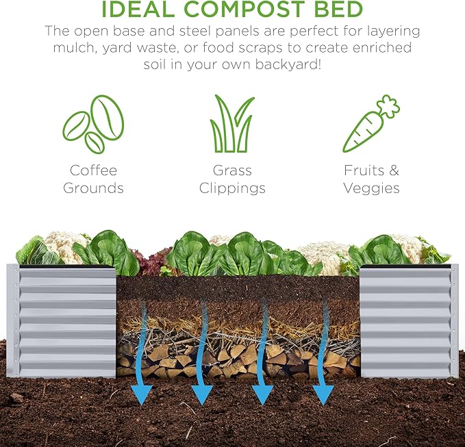 Best Choice Products 8x4x2ft Outdoor Metal Raised Garden Bed, Deep Root Planter Box for Vegetables, Herbs & Flowers, 478-Gallon Capacity, 100% Non Toxic Materials - Moonlight Gray