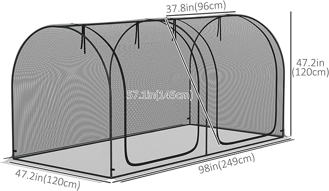 Outsunny 8' x 4' Crop Cage, Plant Protection Tent with Two Zippered Doors, Storage Bag and 4 Ground Stakes, for Garden, Yard, Lawn, Black