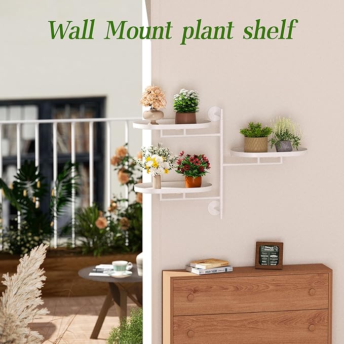 Window Rotating Plant Stand Shelf Indoor White Metal Floating Shelves 3-Tier Wall Mount Plant hanger Holders for Wall Planter Modern Home Decor window sill gifts