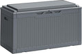 Greesum 100 Gallon Resin Deck Box Large Outdoor Storage Boxes with Cushions for Garden Tools, Patio Furniture Pillows, Pool Supplies, Gray