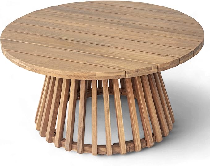 Merax Patio Outdoor Acacia Wood Round Coffee Table for Backyard, Lawn, Balcony, Easy Assemble Teak