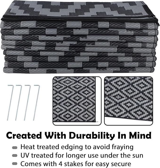 SAND MINE Waterproof Outdoor Rug 10x20 ft, Plastic Reversible Rug, Modern Area Rug, Large Floor Mat for Outdoors, RV, Patio, Backyard, Deck, Picnic, Beach, Camping