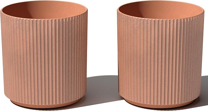 Veradek Demi Series Round Planter for Porch, Patio, Backyard | Durable Plastic-Stone Composite Material | Modern Décor for Tall Plants, Flowers (Terracotta, 20 inch - 2 Pack)