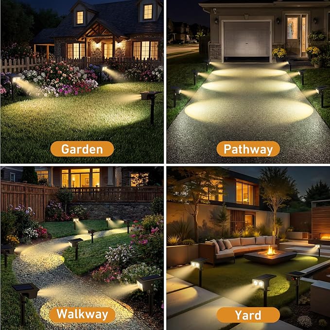 btfarm Solar Spot Lights Outdoor Waterproof, 4 Pack/3 Modes Motion Sensor Lights, Solar Powered Spotlights 2-in-1 Auto On/Off for Outside Pathway Yard Garden Landscape Lighting, Warm White
