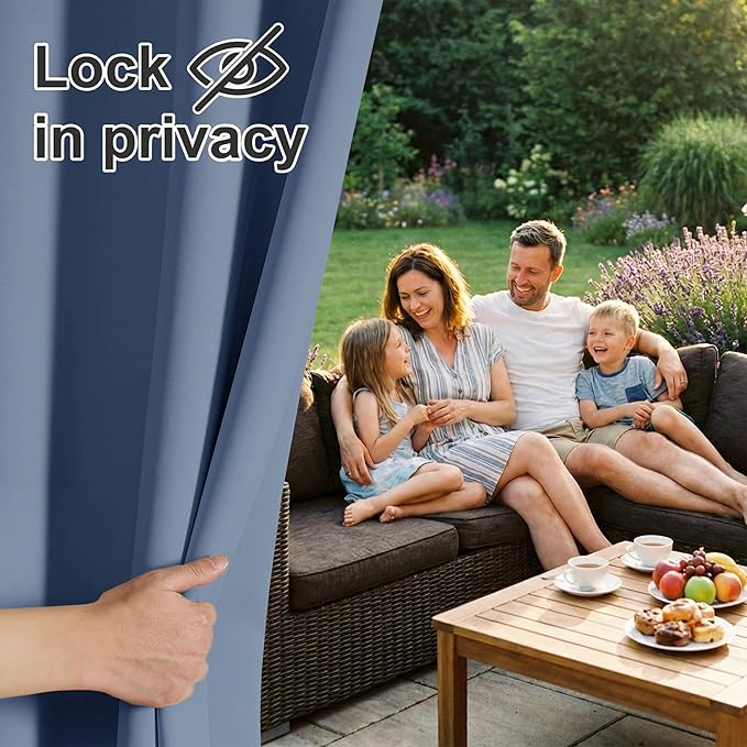 RYB HOME Outdoor Curtains for Patio Waterproof Block Sunlight Thermal Insulated Privacy Assured Thick Outside Curtains for Porch, Gazebo, Pergola, W52 x L95, Stone Blue, 1 Panel
