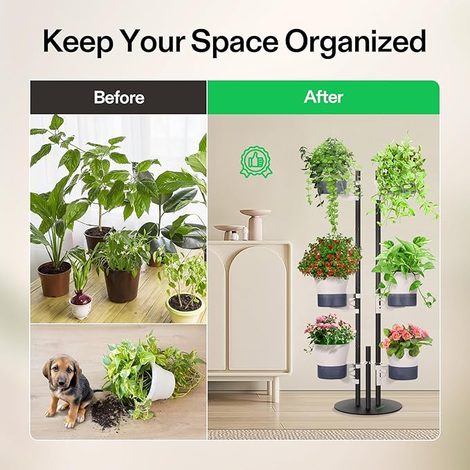 VIVOSUN Metal Plant Stand, 6-Tier Tall Vertical Planter Tower with Self-Watering Planters, Modular Shelf for Indoor & Outdoor Use