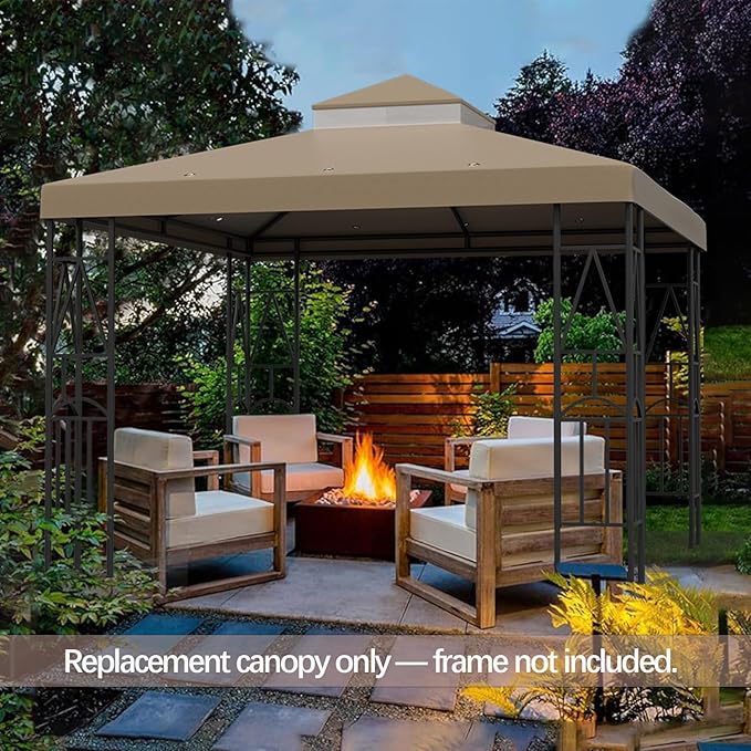 119''x119'' Canopy Replacement Top Double Tiered Gazebo Cover for Yard, Patio & Garden Durable Sunshade Replacement(No Frame)(Khaki)
