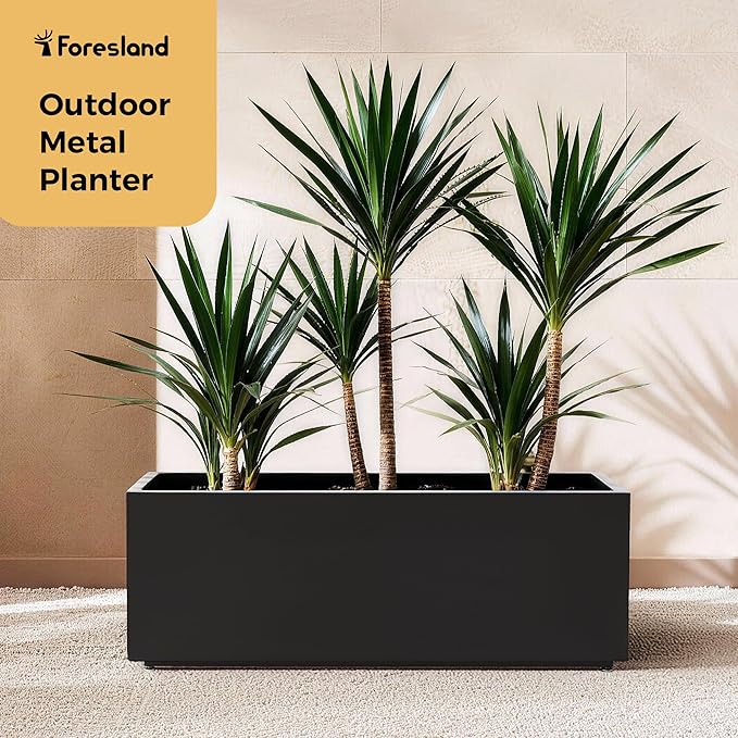 Outdoor Metal Planter Box 40Wx12Dx16H, Long Large Rectangular Trough Planters, Easy 5-Min Assembly, Modern Plant Container with Drainage Holes, Heavy Duty, Weather Resistant, Black
