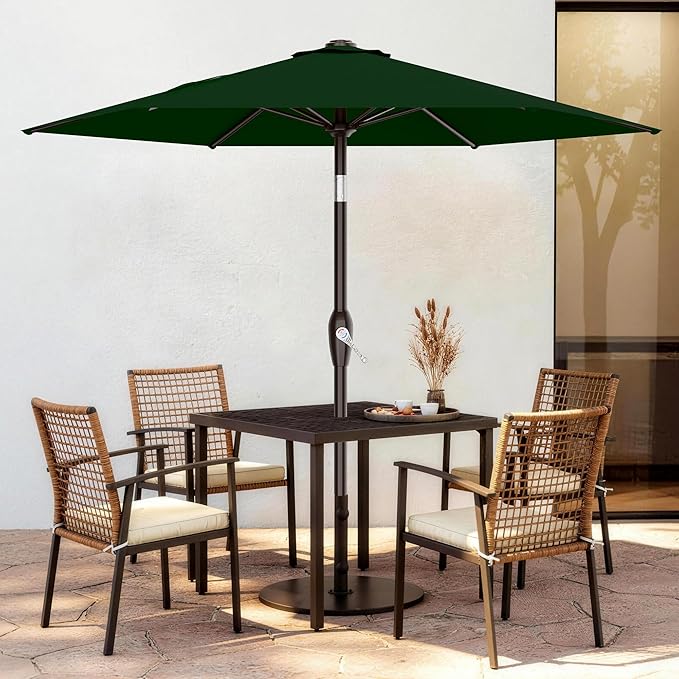 AreShark 7.5FT Patio Umbrella Table Market Umbrella with 6 Sturdy Ribs, Button Tilt/Crank, Heavy-Duty Outdoor Umbrellas for Pool, Deck, Garden and Backyard, Dark Green