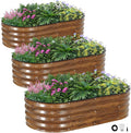 INNO STAGE 3Pcs Galvanized Raised Garden Bed Kit, Outdoor Metal Raised Garden Beds for Vegetables, Rust-Resistant & Easy Assembly, 4x2x1ft Oval Raised beds for Gardening, Flowers, Herbs (CoatedGrain)