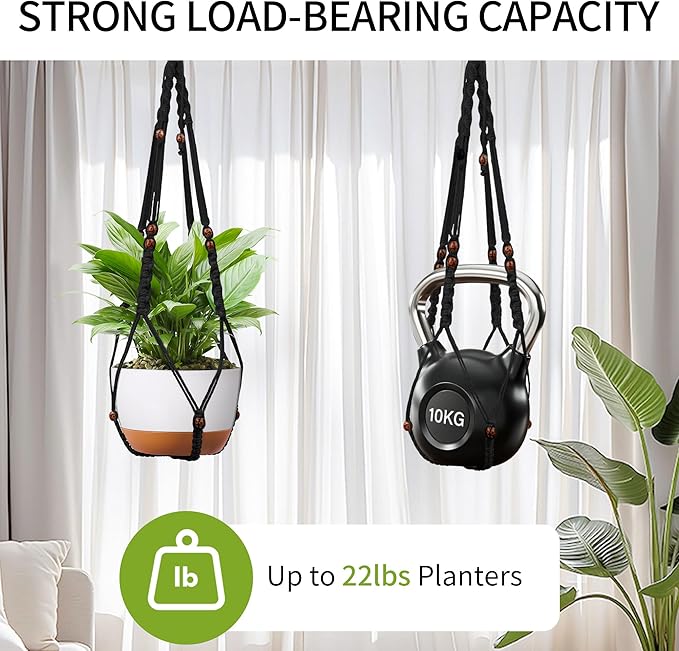 Macrame Plant Hanger - Fits 6 to 15 inches Pots for Indoor Outdoor, 43 Inch, Set of 2, Black (POTS NOT Included)