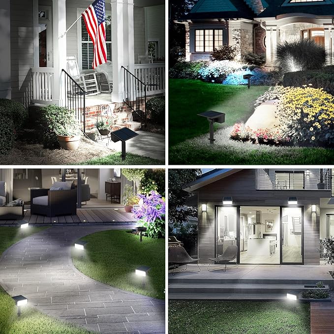 T-SUN Solar Spot Lights Outdoor, 8 Pack 49LED Landscape Spotlights, 2 Lighting Modes Auto ON/Off Solar Lights for Trees, Garden, Yard, Pathway, Driveway(White)
