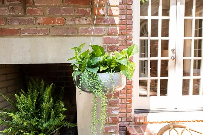 Creative Co-Op Grey & Gold Hanging Iron Planter