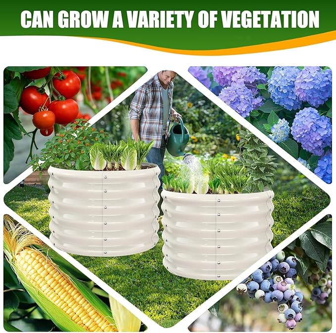 17" Tall Elevated Round Metal Rised Garden Bed- 2'x2' in Size and 0.8MM Thick Durable Planter Box for Vegetables Flowers Succulent at Patio/Garden Outdoor (White, 2FT Diameter)