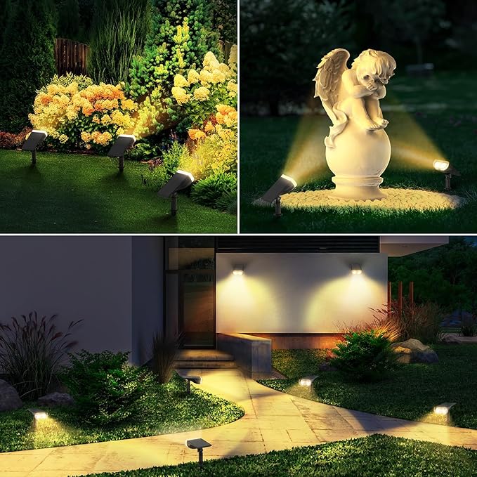 Linkind Solar Lights Outdoor Waterproof IP65, StarRay Dusk-to-Dawn Outdoor Solar Lights, 3 Lighting Modes Solar Spot Lights Outdoor for Garden, Yard, Landscape (Warm White, 2 Pack)