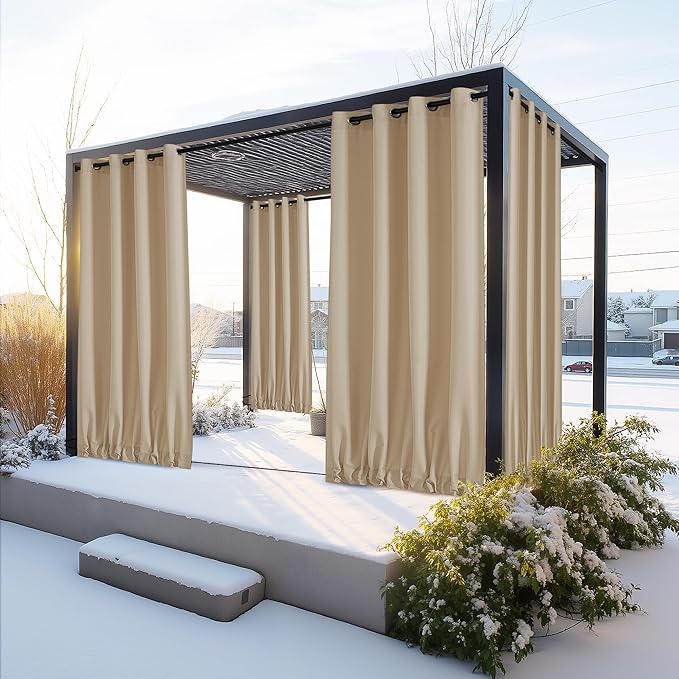 NICETOWN Canvas Outdoor Curtains for Paito 2 Panels, Taupe, W52 x L84 per Panel - Waterproof & Windproof Sun Shades with Grommet & Back Tab & Rod Pocket, Free Rope Included for Bottom Fixing