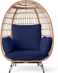 Best Choice Products Wicker Egg Chair, Oversized Indoor Outdoor Lounger for Patio, Backyard, Living Room w/ 4 Cushions, Steel Frame, 440lb Capacity - Navy
