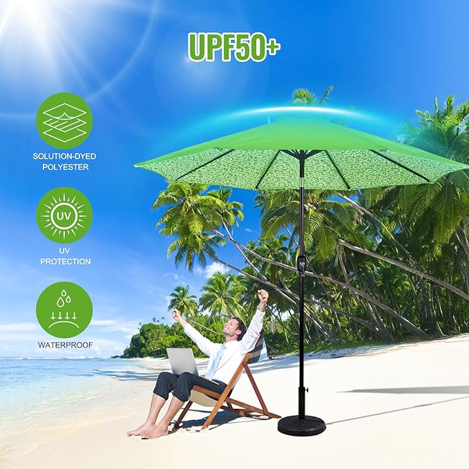 Backyard Expressions 9 ft. Patio Umbrella, Market Table Umbrella w/Tilt and Crank, 8 Ribs