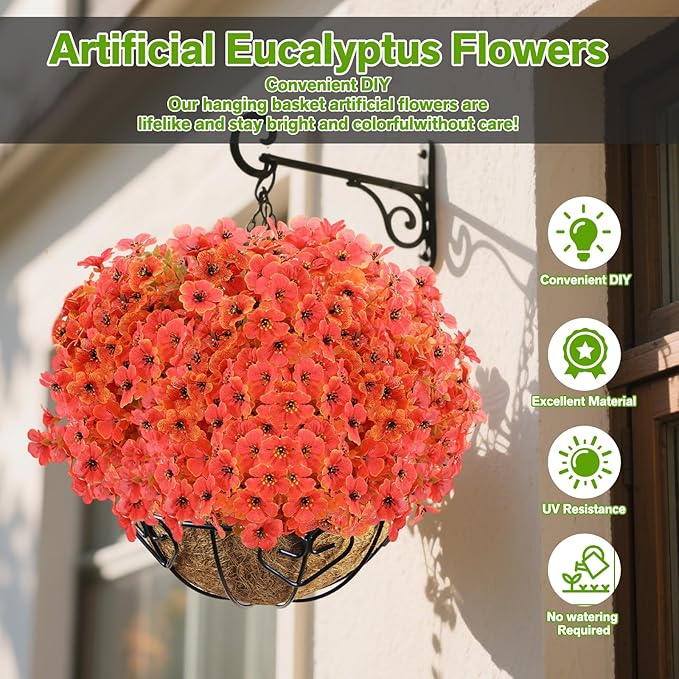 Artificial Flowers for Outdoor,Silk Flowers No Fade Fake Plastic Flowers UV Resistant Faux Plants for Outdoors Outside Front Porch Hanging Planter Window Box Garden Home Decoration,13 Bundles(Orange)