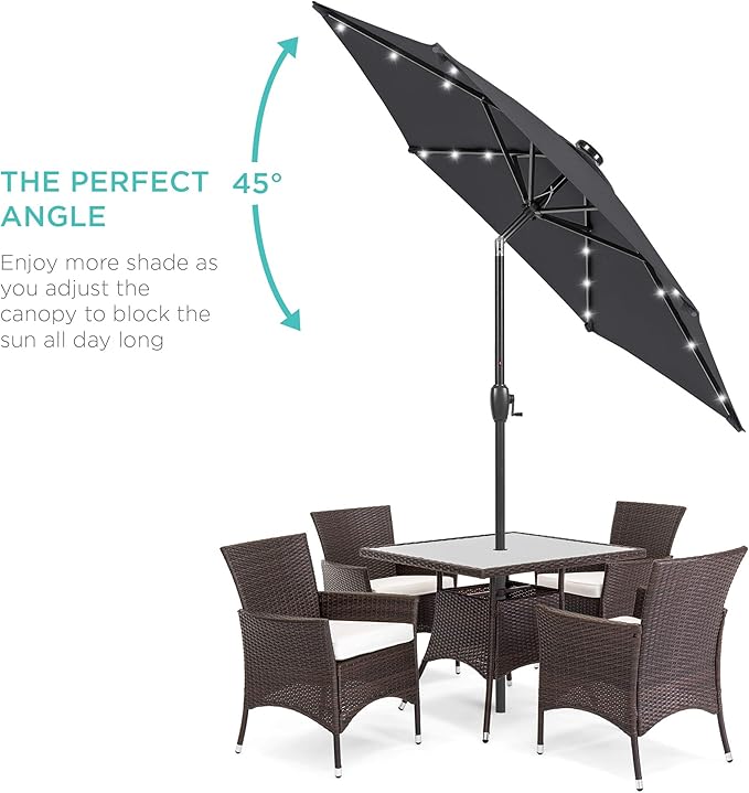 Best Choice Products 7.5ft Outdoor Solar Market Table Patio Umbrella for Deck, Pool w/Tilt, Crank, LED Lights - Gray