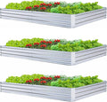 Galvanized Steel Garden Bed 3-Pack, 8x4x1ft Large Raised Planter Box for Vegetables, Outdoor Metal Garden Kit with Overlapping Side Panels, Strong & Stable