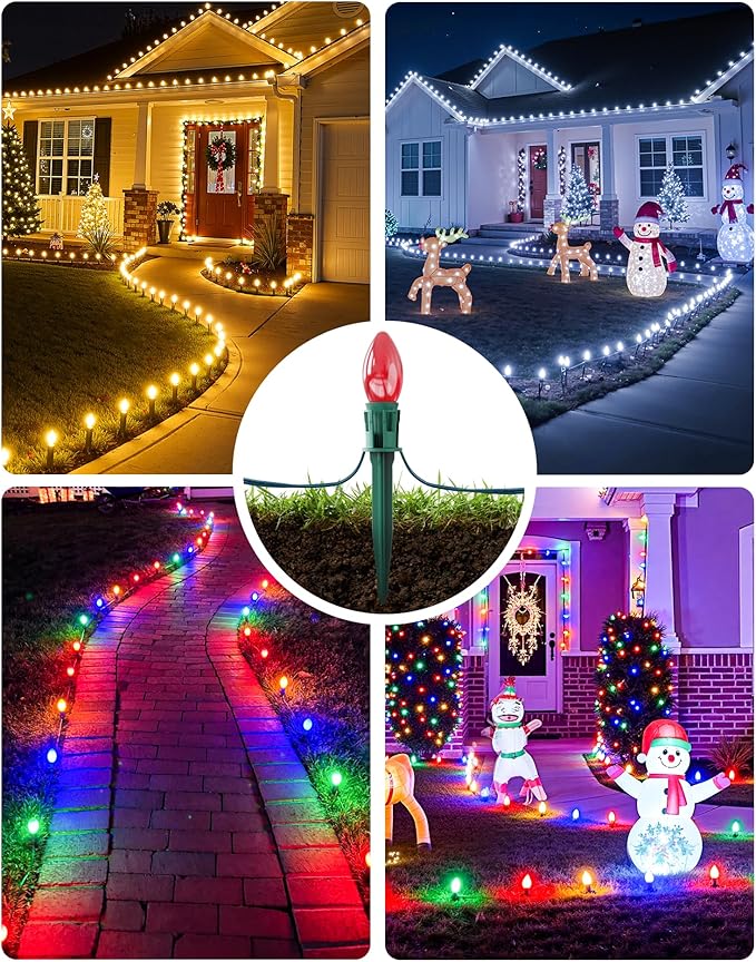 200-Pack Plastic Light Stakes, 5.5 Inch Christmas Yard Stakes for C7 C9 Christmas Lights Outdoor, Universal Light Stakes for Outdoor Holiday Lights, Green
