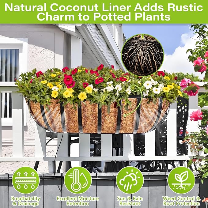 Legigo 4 Pack Trough Coco Liner for Planters- 30 Inch Window Box Liners Coconut Coir Basket Liners, Planter Box Coconut Liner for Window Flower Box Pots, Fence Trough Planter, Wall Planter Basket