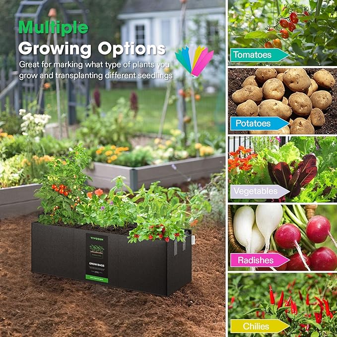 VIVOSUN 3-Pack 3-Grid 20 Gallon Grow Bags, Heavy Duty Square Plant Grow Pots, 400G Thickened Breathable Fabric Plant Container with Reinforced Handles & 10 Pcs Plant Labels for Flowers, Vegetables