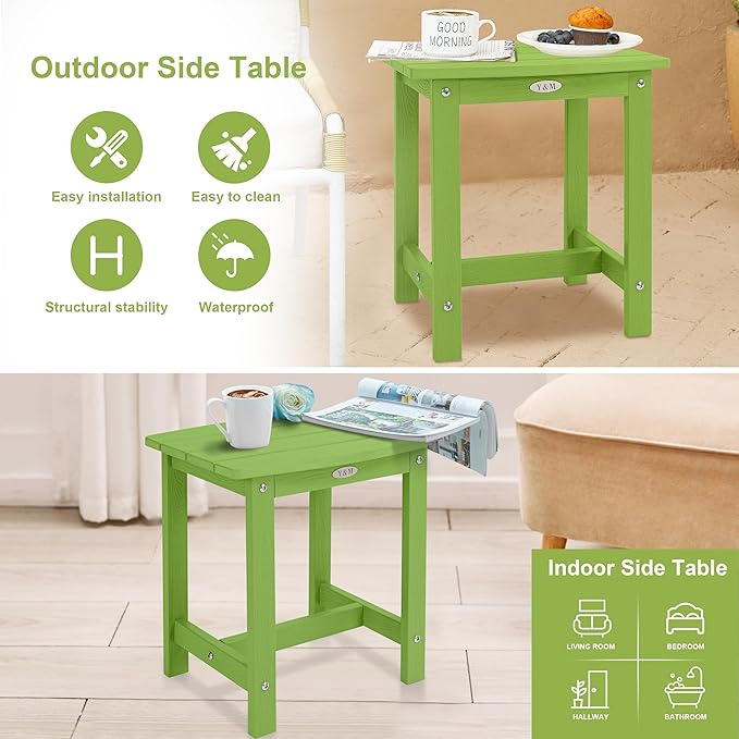 Y&M Outdoor Side Table, HIPS Adirondack Small Single Table, Waterproof Square Outside Table, Balcony Modern End Tables for Patio, Pool, Beach, Porch, Deck, Indoor or Outdoor Use, Lime