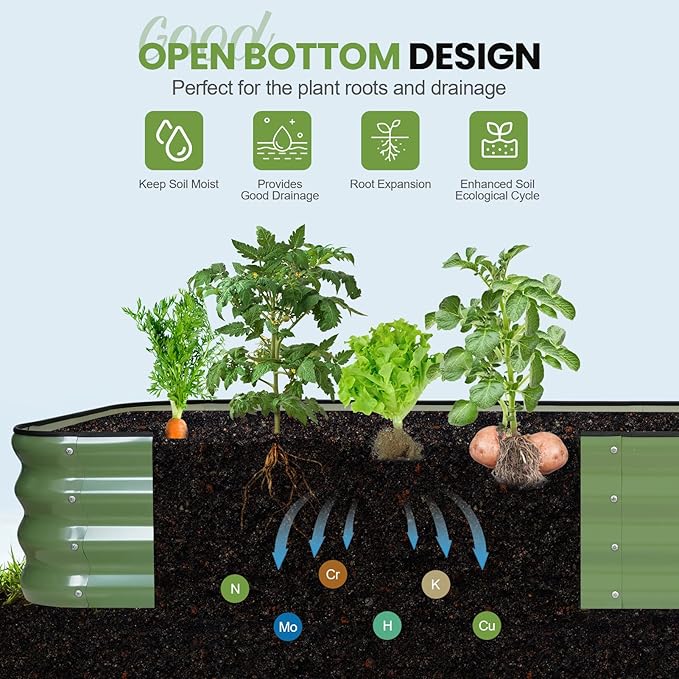5-in-1 Adjustable Raised Garden Bed Kit | Galvanized Planter Boxes for Vegetables, Flowers | 12" Tall, Multiple Sizes (8x2x1ft, 9x1x1ft, 5x5x1ft, 6x4x1ft, 7x3x1ft) | Outdoor Metal Raised Bed, Green