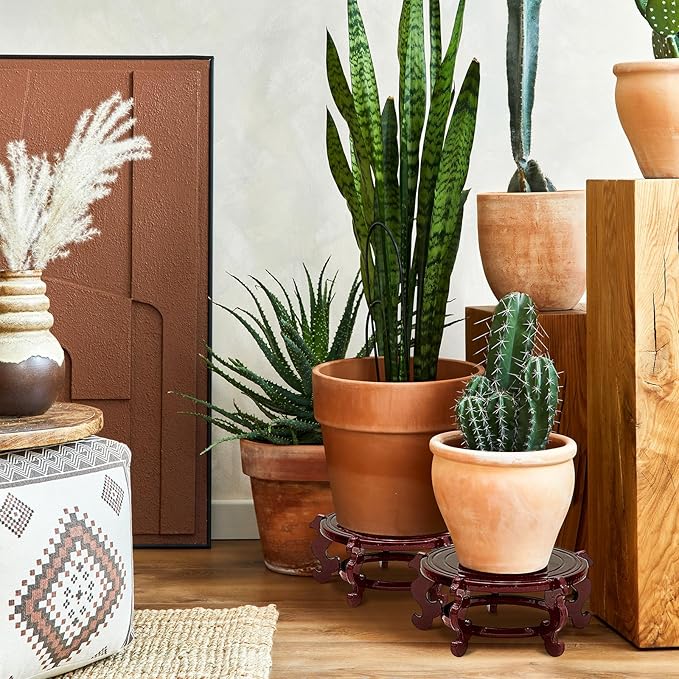 Geetery 2 Pcs 4 to 12 in Wooden Plant Stands Indoor Chinese Oriental Plant Stand for Vase Fishbowl Flower Pot Lamp Redwood Base Vintage Display Rack Decor(10 Inch)