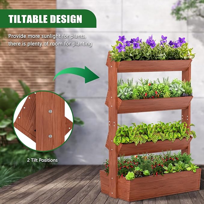 Wooden Vertical Raised Garden Bed, 4 Tier Garden Planters Raised Beds Freestanding Plant Stand Flower Rack Wooden Planter Box for Plants Herbs Flowers Vegetables Outdoor Indoor Gardening