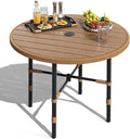 DWVO Outdoor Patio Dining Table Round for 4 35.4" Outdoor Tables with Umbrella Hole & Adjustable Levelers All-Weather Bistro Table with Metal Frame for Lawn Garden Backyard