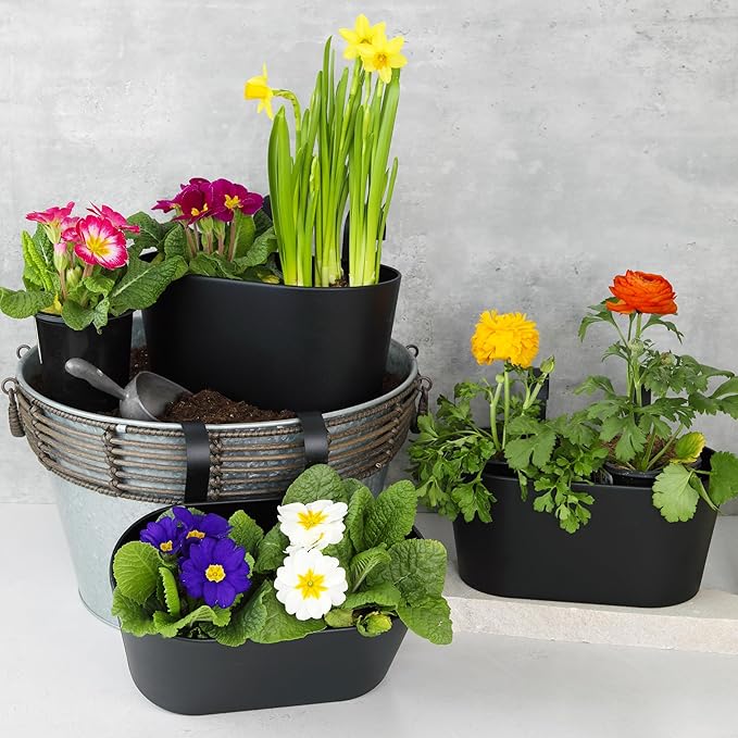 KIBAGA Beautiful Hanging Flower Pots for Outside Railing Or Fence - Stylish Set of 3 Outdoor Planters for Any Balcony, Porch or Deck - Window Planter Boxes are Perfect for Your Flowers