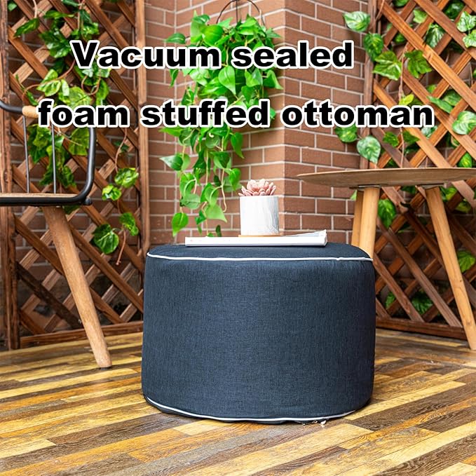 Outdoor Ottoman Outdoor Ottomans for Patio 19x12 Inches Modern Lightweight Foam Stuffed Pouf Outdoor Footstool Footrest Foot Stool Waterproof (Navy Blue)
