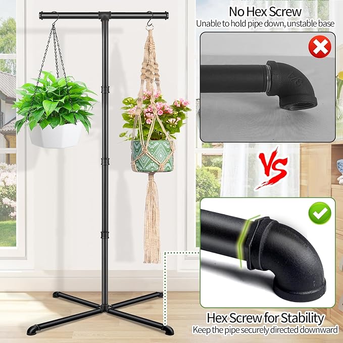 Plant Hanger Indoor, Hanging Plant Stand Heavy Duty Metal Standing Plant Hanger with 4 Hooks Hanging Plant Holder Hanging Planter for Indoor Plants Bedroom Living Room Balcony